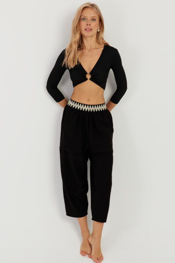 Cool & Sexy Cool & Sexy Women's Black Pocket Baggy Trousers OM1203