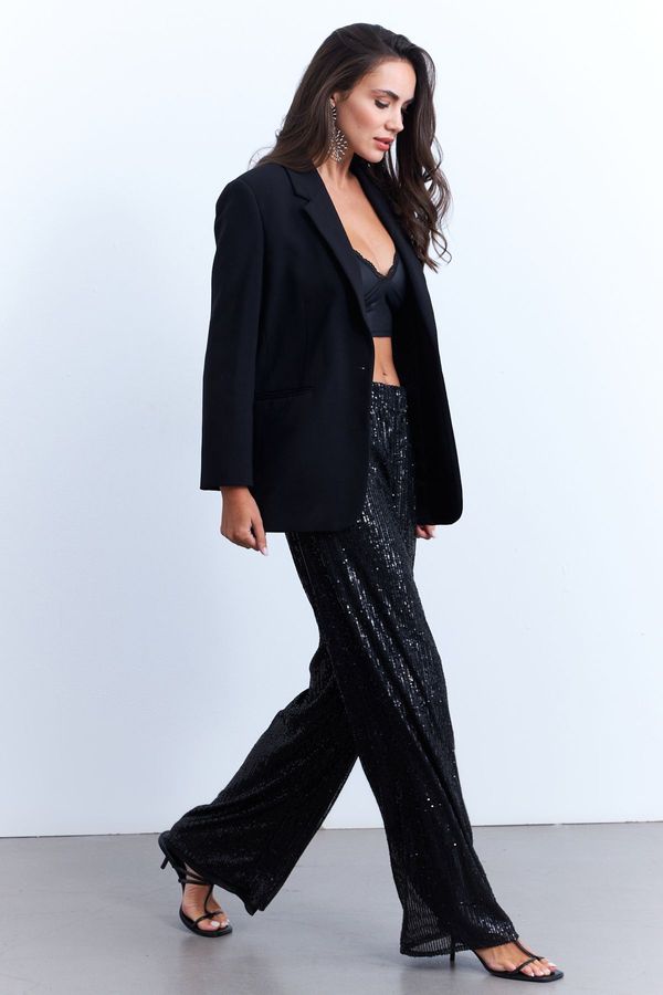 Cool & Sexy Cool & Sexy Women's Black Sequined Trousers SHR8