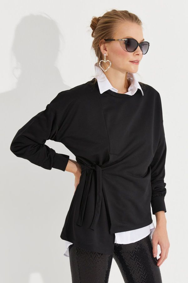 Cool & Sexy Cool & Sexy Women's Black Tie-up Sweatshirt Yi2493