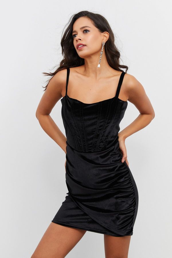 Cool & Sexy Cool & Sexy Women's Black Velvet Draped Mini Dress YEL63