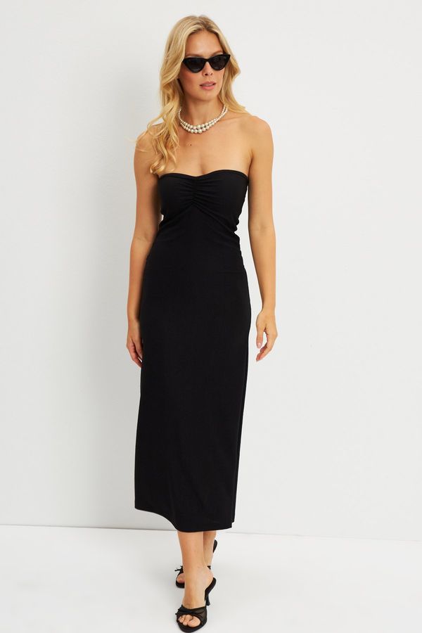 Cool & Sexy Cool & Sexy Women's Black Wrapped Strapless Midi Dress