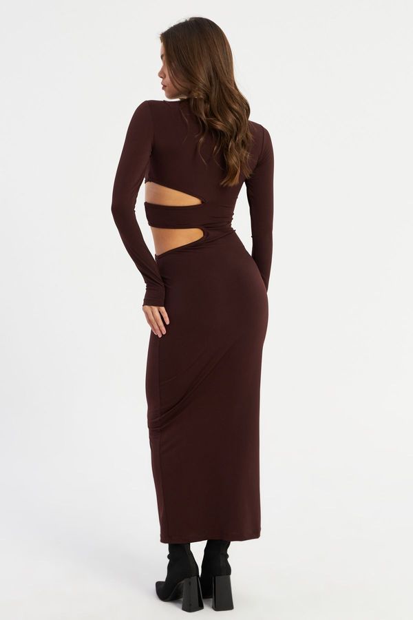 Cool & Sexy Cool & Sexy Women's Brown Low-Cut Maxi New Year's Dress LIK9
