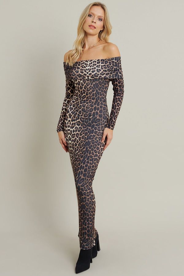 Cool & Sexy Cool & Sexy Women's Camel-Black Madonna Collar Maxi Dress LIK10