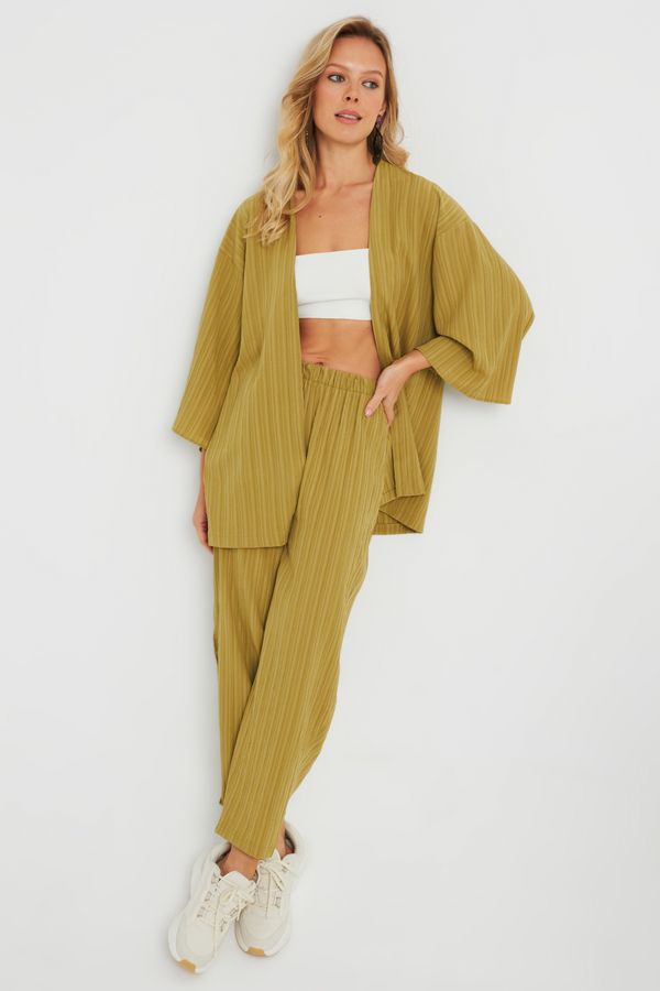 Cool & Sexy Cool & Sexy Women's Cress Kimono Suit Khaki Q983