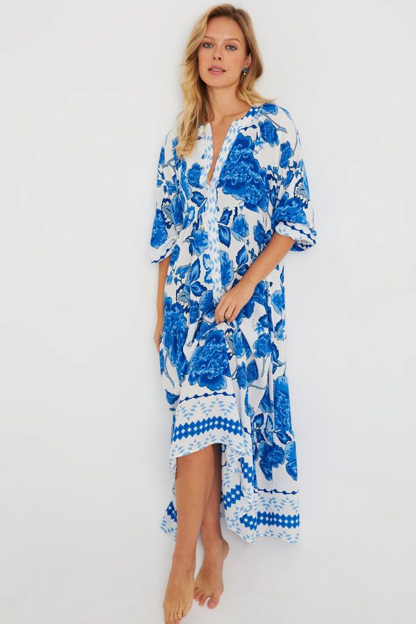 Cool & Sexy Cool & Sexy Women's Patterned Loose Maxi Dress Blue Q981