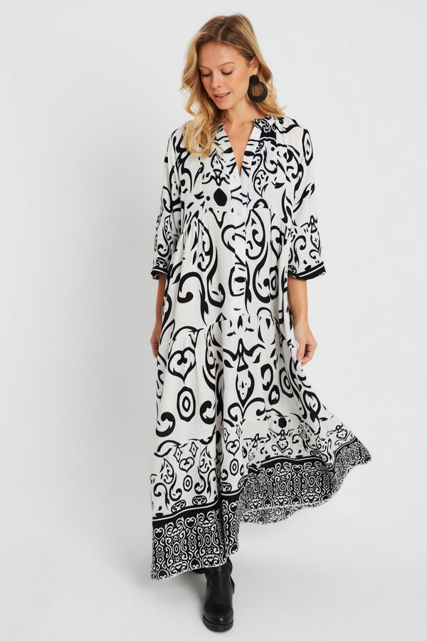 Cool & Sexy Cool & Sexy Women's Patterned Loose Maxi Dress White-Black Q981
