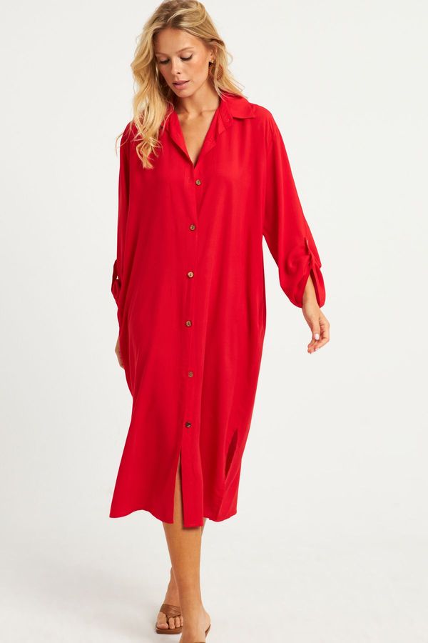 Cool & Sexy Cool & Sexy Women's Red Shirt Dress LV178