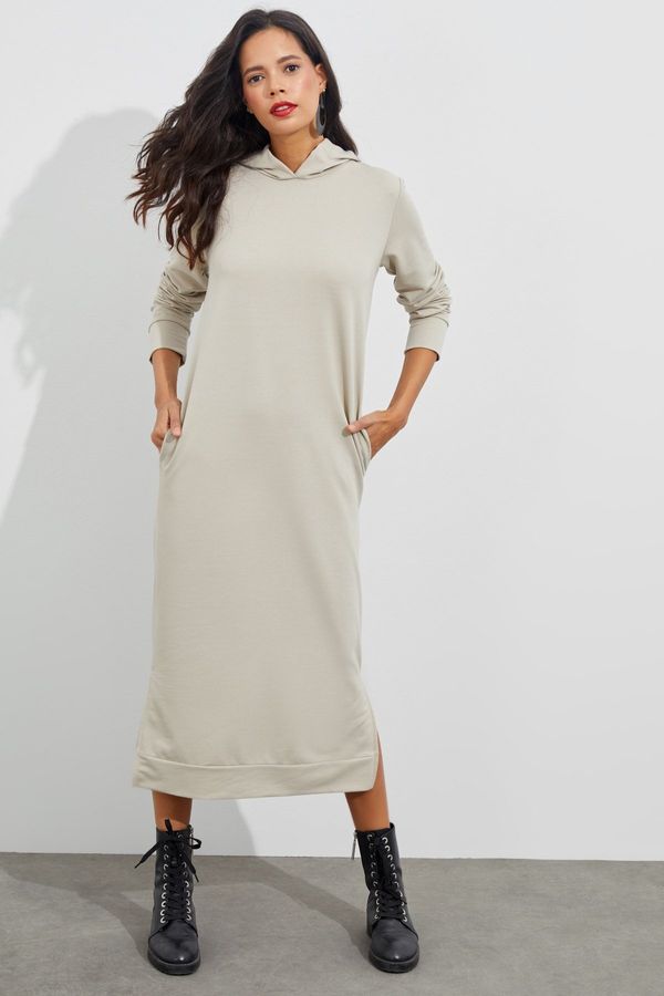 Cool & Sexy Cool & Sexy Women's Stone Slit Hooded Maxi Dress