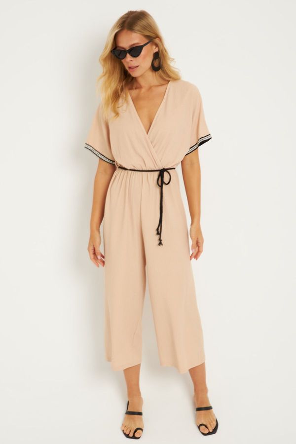 Cool & Sexy Cool & Sexy Women's Vanilla Ethnic Patterned Belted Jumpsuit