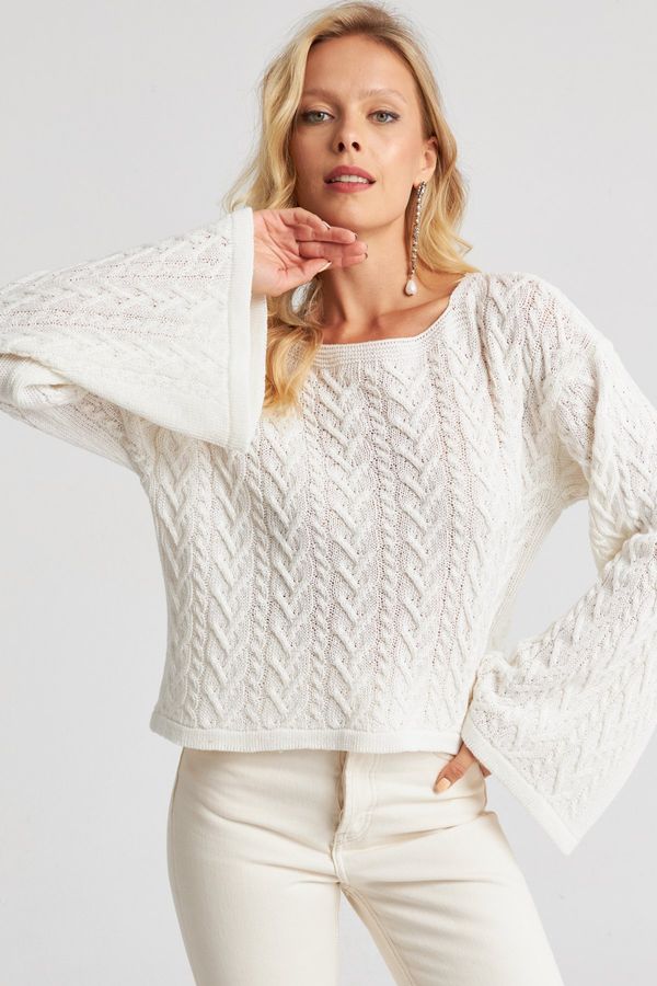 Cool & Sexy Cool & Sexy Women's White Spanish Sleeve Openwork Fine Knitwear Sweater YV214