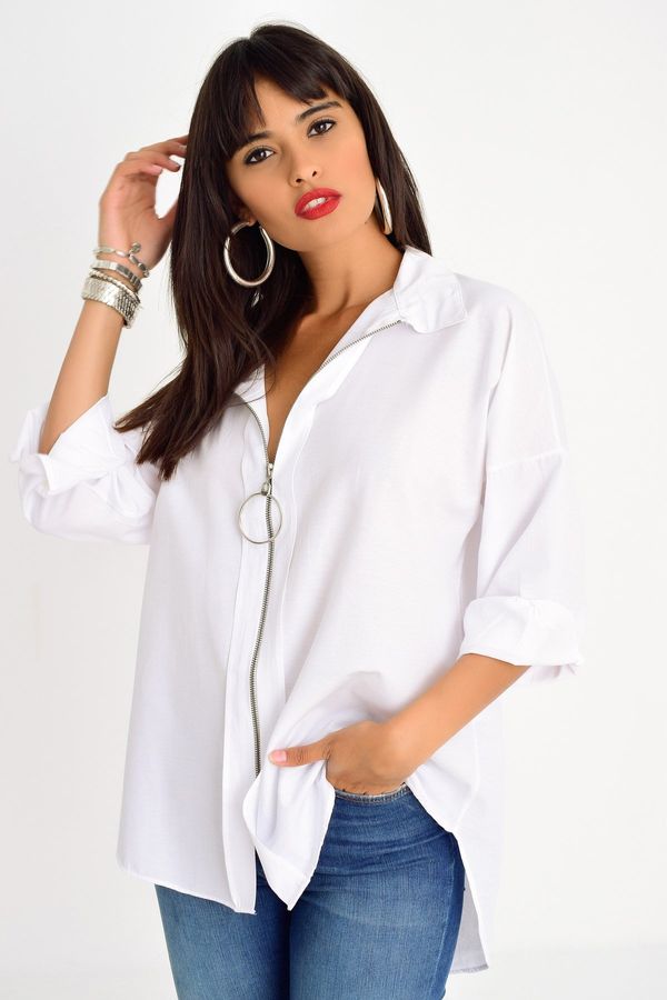 Cool & Sexy Cool & Sexy Women's White Zipper Shirt