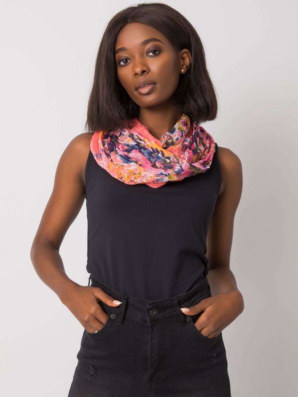 Fashionhunters Coral and dark blue scarf with flowers