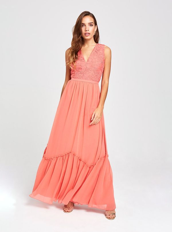 Little Mistress Coral Maxi Dress with Little Mistress Lace