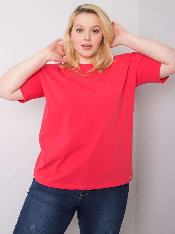 Fashionhunters Coral T-shirt made of cotton plus size