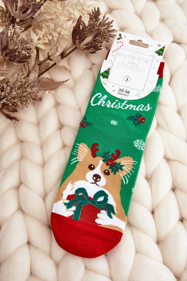 COSAS COSAS Women's Festive Socks with Dog Green