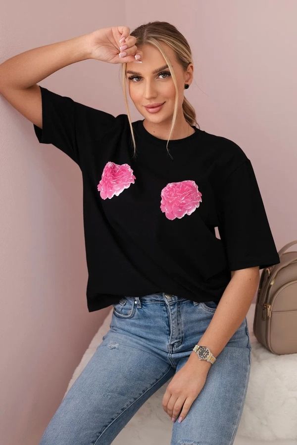 Kesi Cotton blouse with a floral print in black