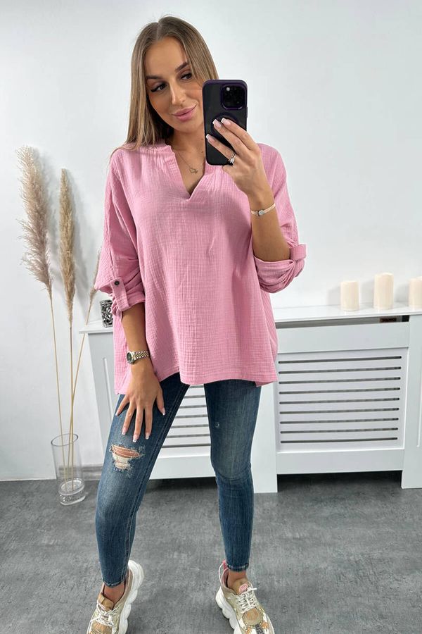 Kesi Cotton blouse with rolled-up sleeves of light pink color