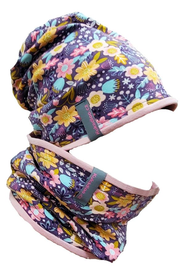 Kukadloo Cotton cap + neck warmer / purple flowers