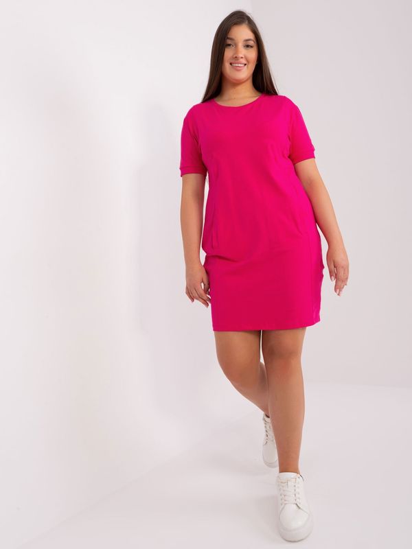 Fashionhunters Cotton dress fuchsia basic plus sizes