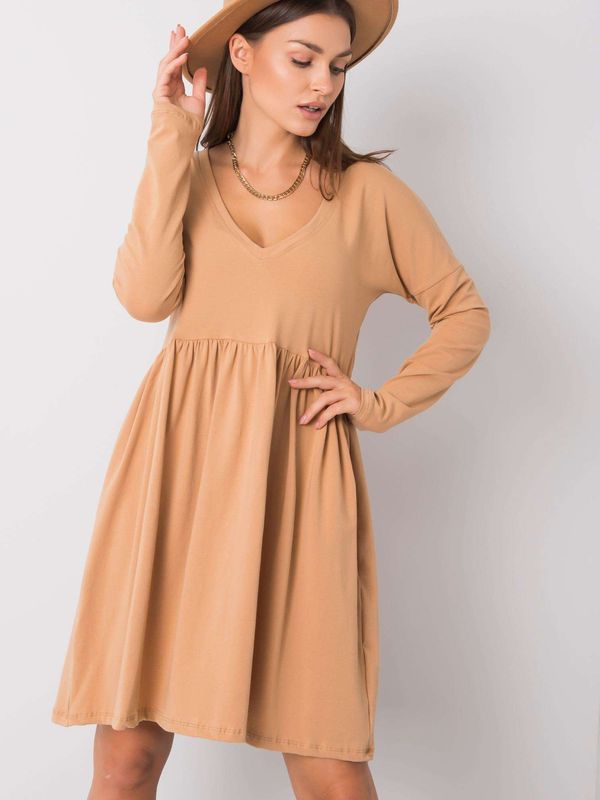 Fashionhunters Cotton dress RUE PARIS from camel cotton