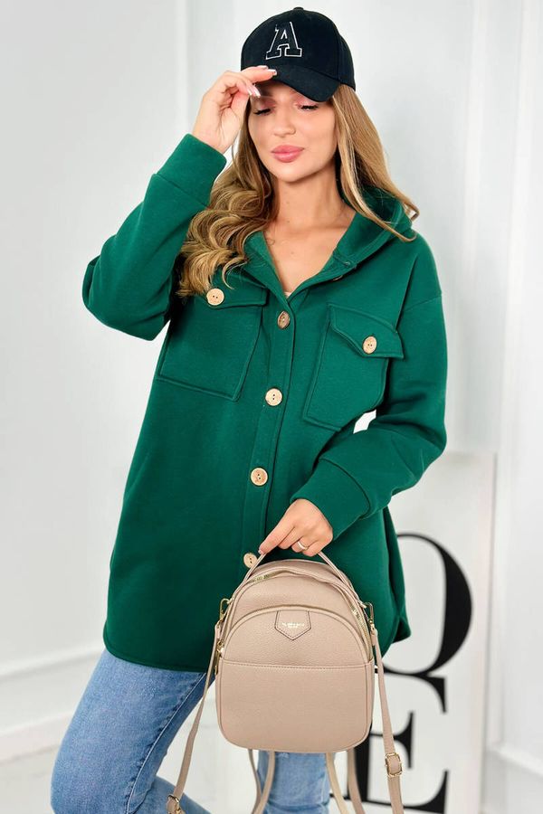 Kesi Cotton insulated sweatshirt with decorative buttons of dark green color