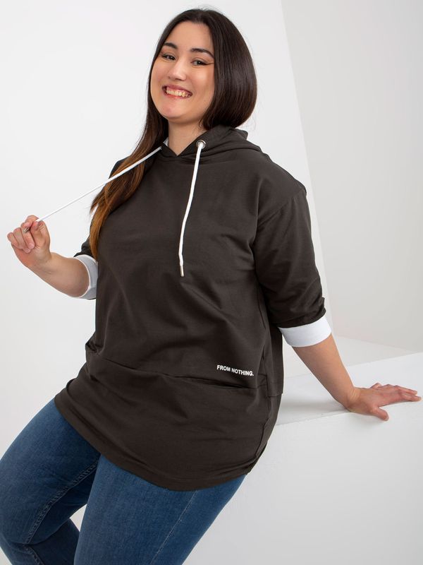 Fashionhunters Cotton khaki sweatshirt larger size with 3/4 sleeves