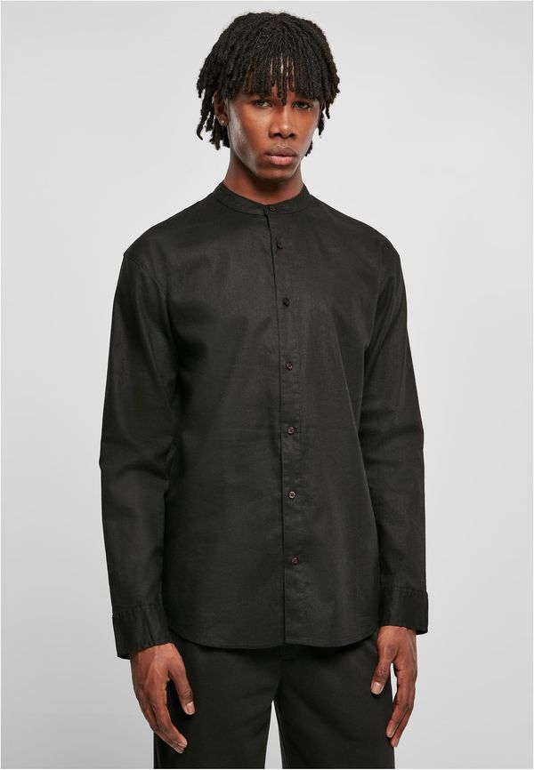 UC Men Cotton linen shirt with stand-up collar black