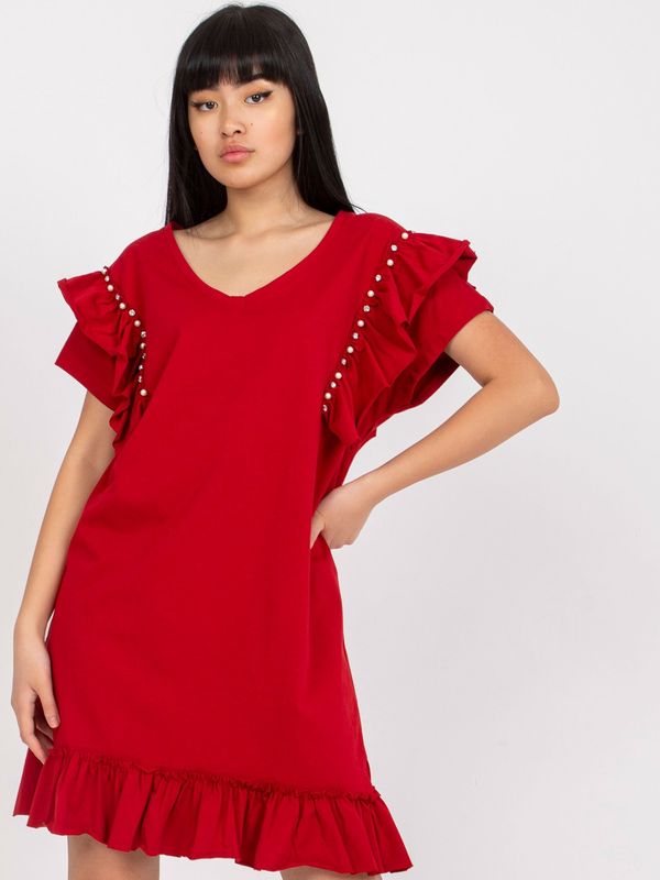 Fashionhunters Cotton minidress burgundy color with frills