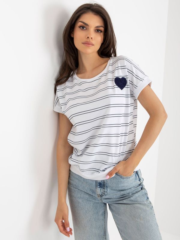 Fashionhunters Cotton striped blouse in white and dark blue