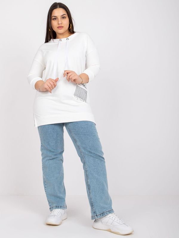 Fashionhunters Cotton sweatshirt Ecru plus size Sylviane