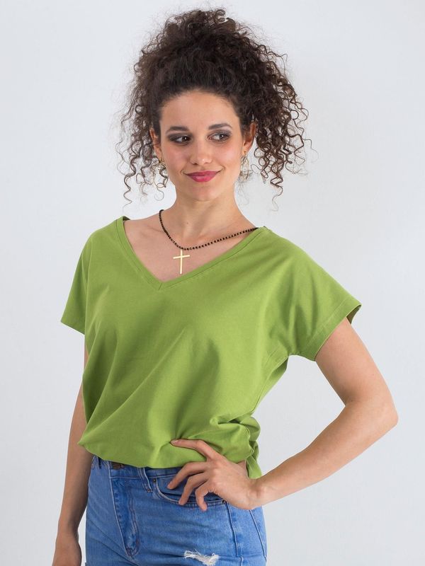 Fashionhunters Cotton V-neck T-shirt, light green