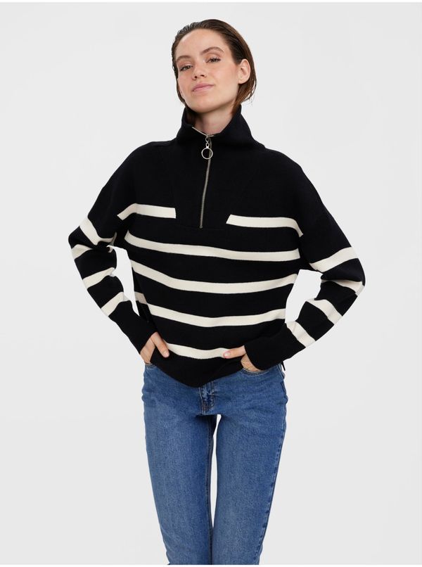 Vero Moda Cream-black striped sweater VERO MODA Saba - Women's