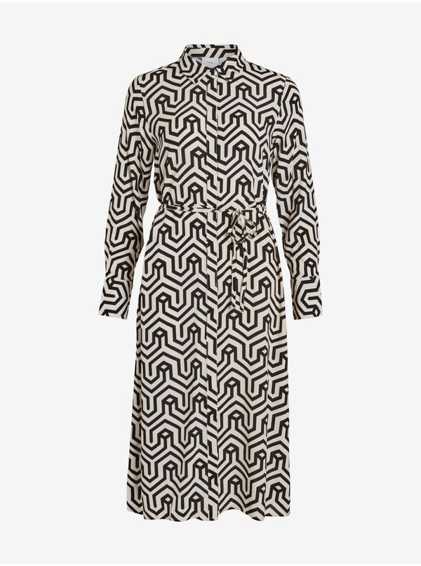 Vila Cream-Black Women's Patterned Shirt Dress VILA Daca - Women