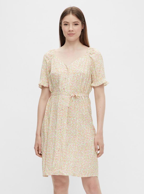Pieces Cream Floral Dress with Ties Pieces Timberly - Women