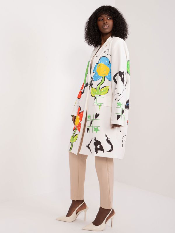 Fashionhunters Cream long oversize jacket with print
