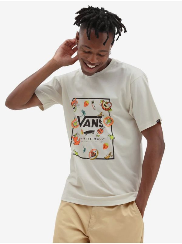 Vans Cream Men's T-Shirt with VANS Mn Classic Print Box - Men