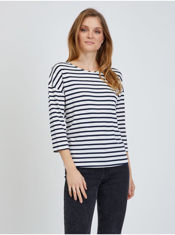 Orsay Cream striped T-shirt with three-quarter sleeves ORSAY