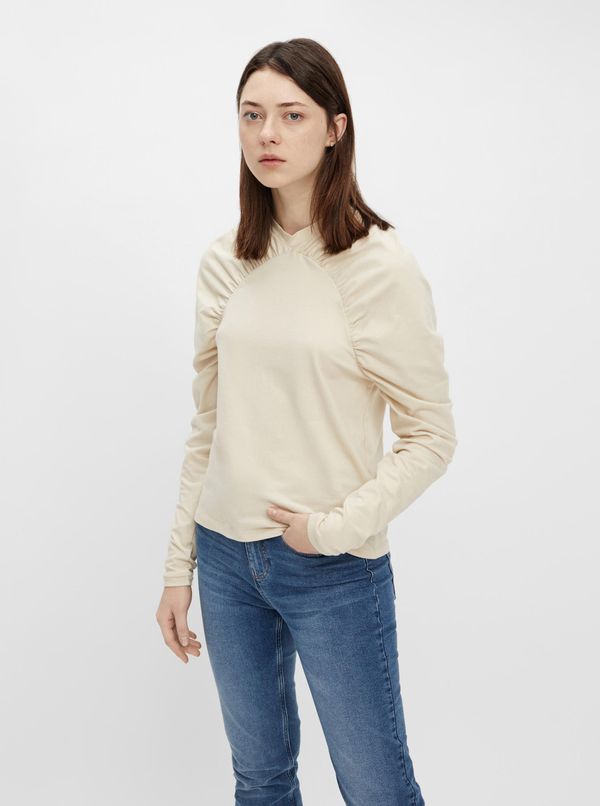 Pieces Cream T-Shirt with Ruffled Sleeves Pieces - Women