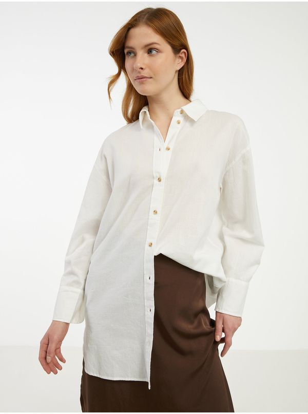 Fransa Cream women's long shirt with linen blend Fransa - Women's