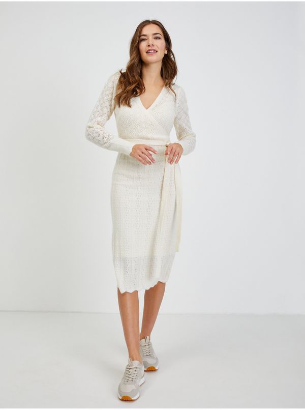 Orsay Cream Women's Perforated Sweater Dress with Tie ORSAY - Women