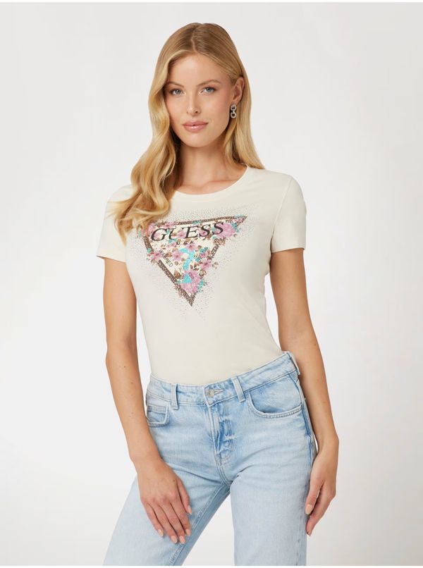 Guess Cream women's T-shirt with Guess logo - Women's
