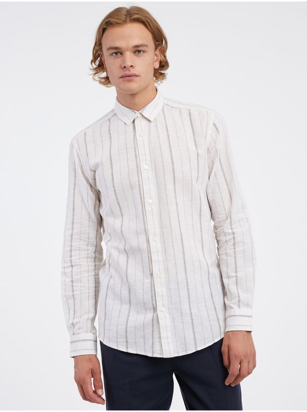 Only Creamy Men's Striped Linen Shirt ONLY & SONS Caiden - Men