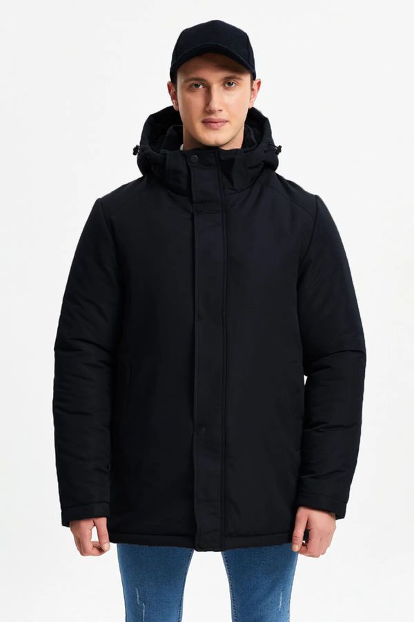 D1fference D1fference Men's Black Lined Removable Hooded Water And Windproof Winter Coat & Parka