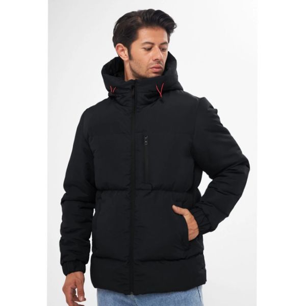 D1fference D1fference Men's Black Thick Lined Hooded Water and Windproof Puffer Winter Coat