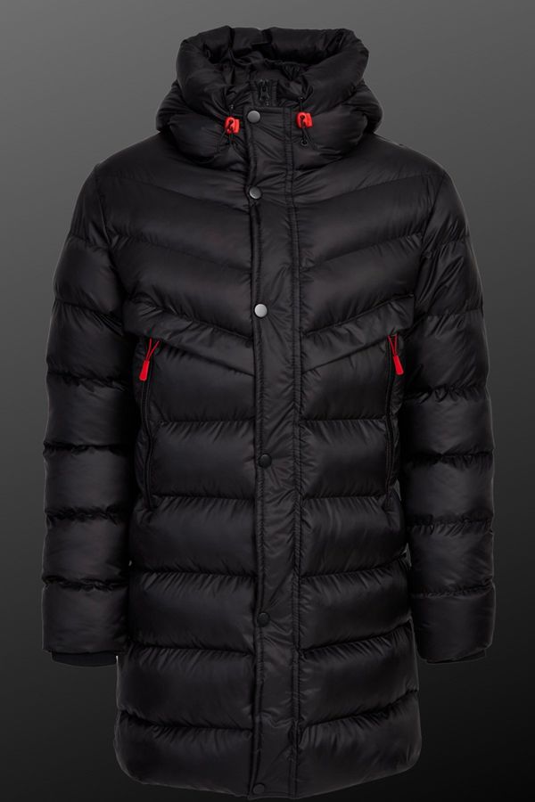 D1fference D1fference Men's Hooded Water And Windproof Black Fiber-Filled Long Winter Coat Parka Coat