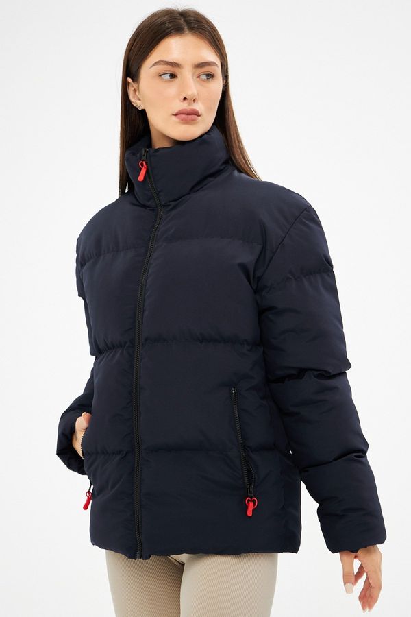 D1fference D1fference Women's Navy Blue Inner Lined Water And Windproof Puffer Winter Coat