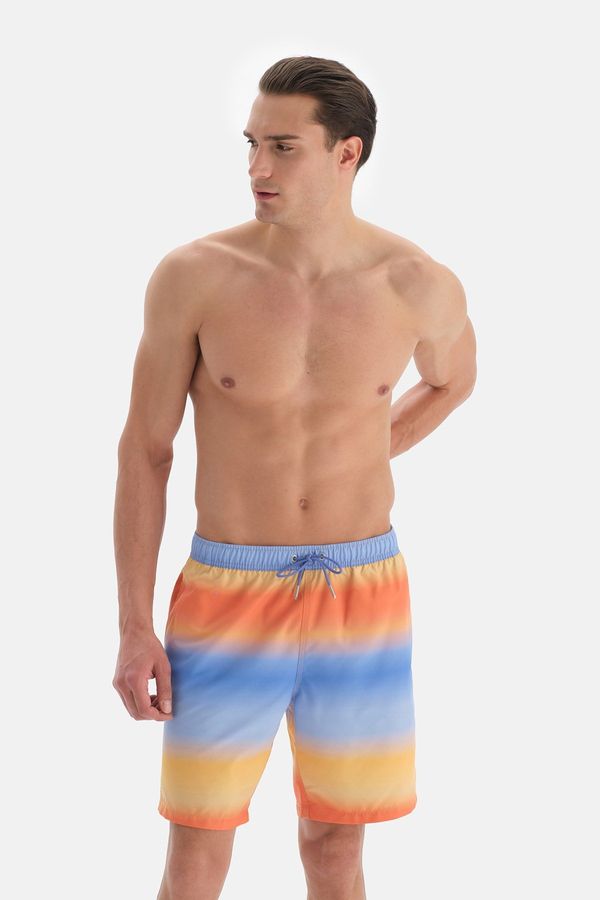 Dagi Dagi Blue - Orange Gradient Pattern Long Beach Shorts
