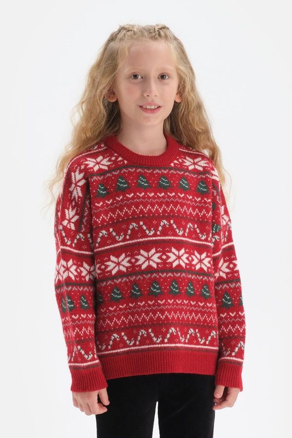 Dagi Dagi Girls Red Christmas Themed Oversize Knitwear Sweater