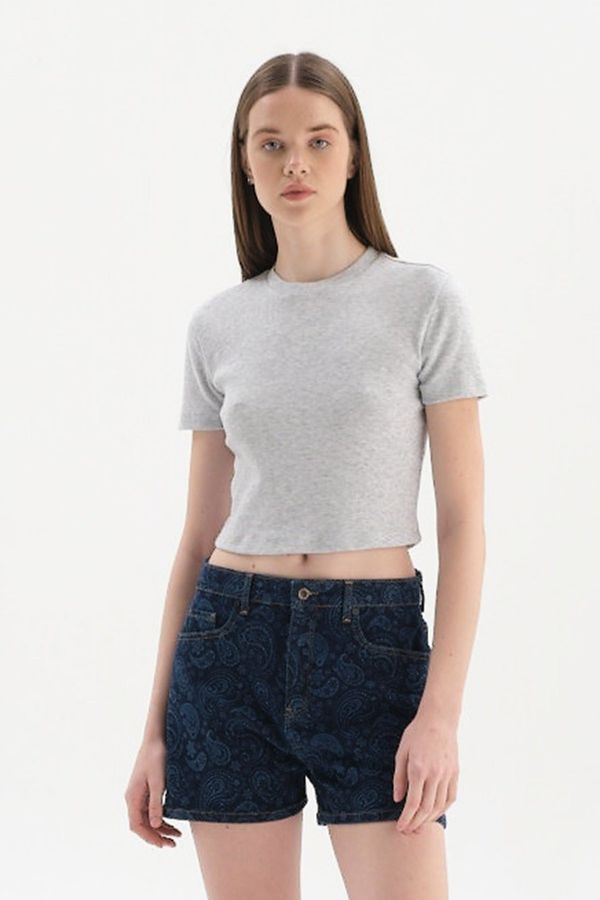 Dagi Dagi Gray Melange Short Sleeve Crop T-Shirt