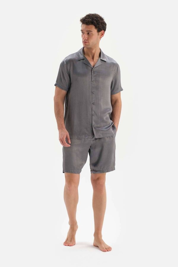 Dagi Dagi Gray Short Sleeve Jacquard Satin Groom Pajama Set